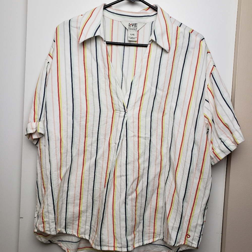 💫💫 ELLEN DEGENERES Popover Short Sleeve Shirt